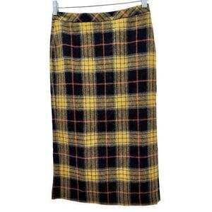 Pure Collection Yellow Black‎ Wool Plaid Back Slit and Zip Straight Pencil Skirt